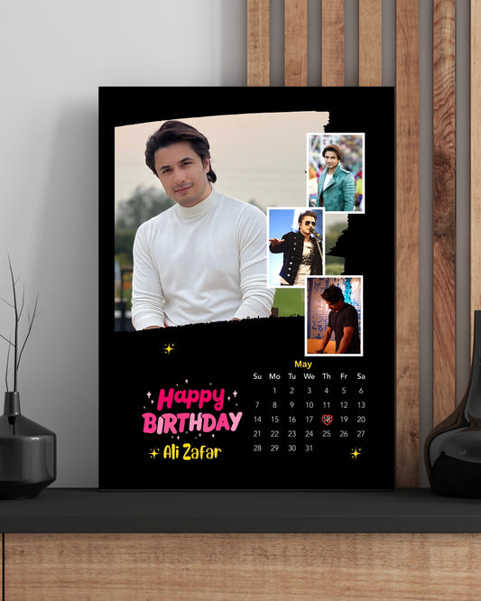 Black Birthday Photo Collage with Calendar