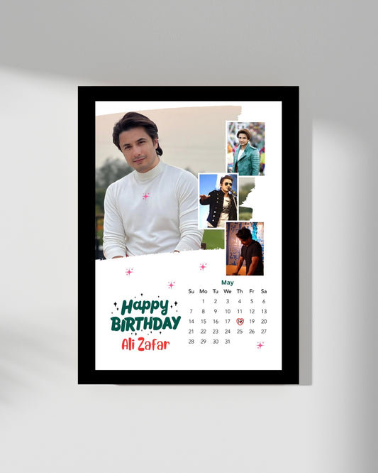White Birthday Photo Collage with Calendar